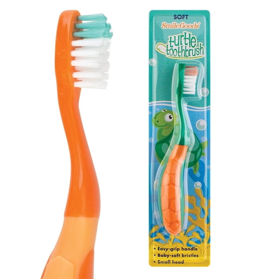 SmileGoods Y241 Turtle Toothbrush For First Time Brushers, 24 Tuft, Soft Bristle, 72 Individually Packaged Premium Toothbrushes, Assorted Colors Bulk Pack