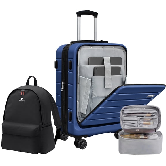 SmileLine 20 Inch Lightweight Hardside Expandable Carry-On Suitcase with Front Pocket,Navy