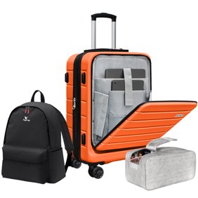SmileLine 20 Inch Lightweight Hardside Expandable Carry-On Suitcase with Front Pocket,Orange
