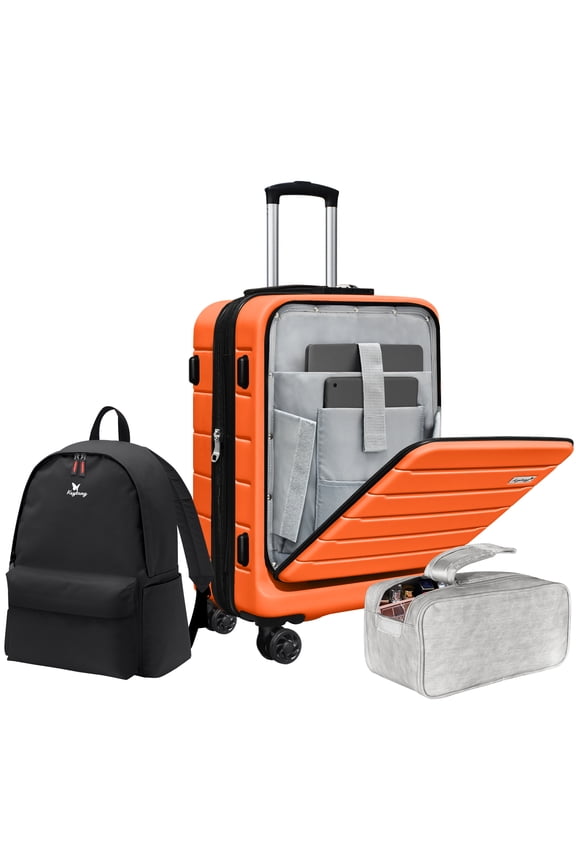 SmileLine 20 Inch Lightweight Hardside Expandable Carry-On Suitcase with Front Pocket,Orange