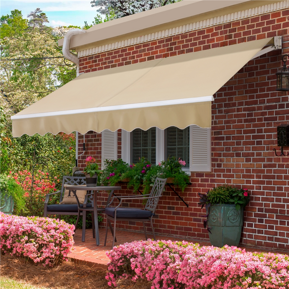 Alden Design 10' x 8' Manual Retractable Outdoor Patio Awning, Beige, Large
