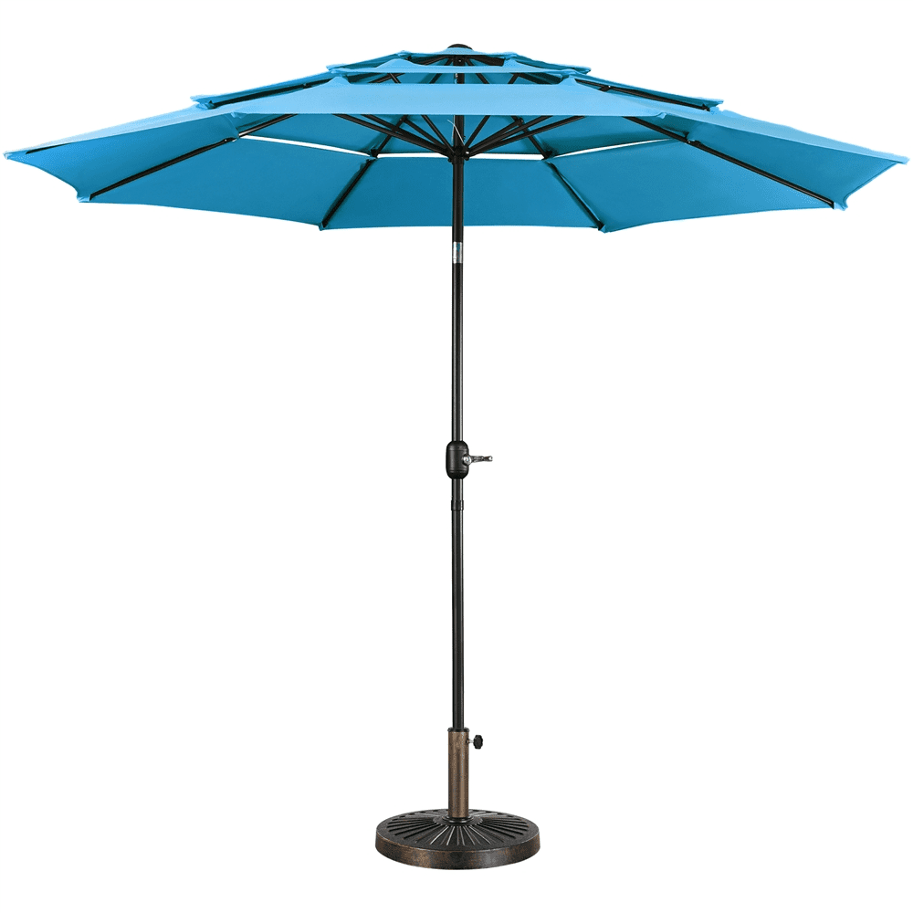 Alden Design 10 ft Patio Umbrella with 30 lb Base Bronze Set, Sky Blue