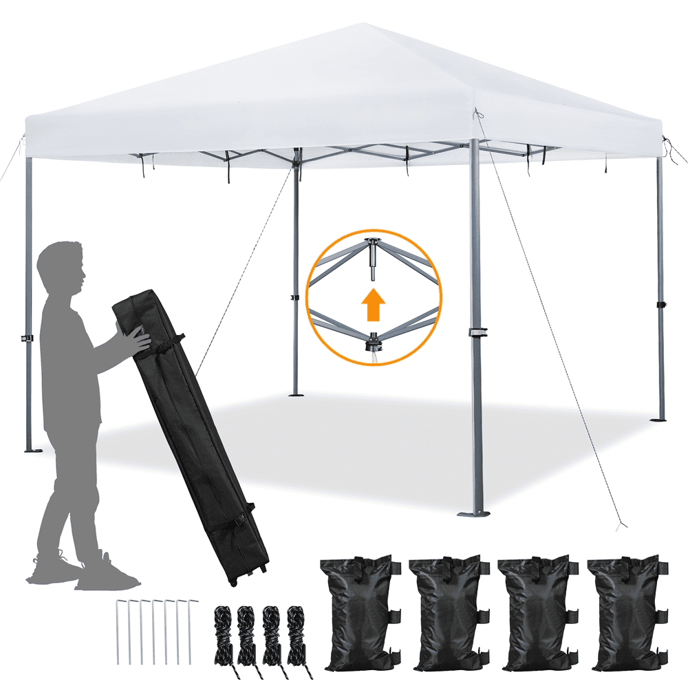 SmileMart 12x12 Pop up Canopy with Single person Setup Mechanism for Home Commercial Use White Walmart