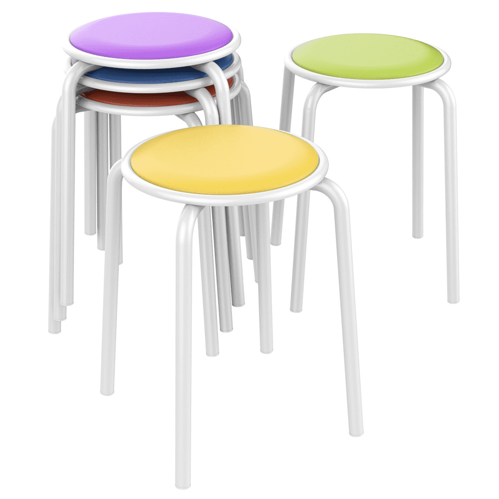 SmileMart 17.7"H Plastic Stackable Padded Kitchen Stools for Home School,5pcs, White