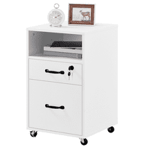 SmileMart 2- Drawer Wooden Vintage Mobile File Cabinet for Home and Office, White