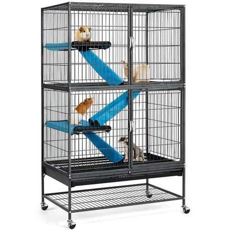 Alden Design 2-Story Rolling Metal Small Animal Cage with Removable Ramps & Platforms for Adult Rats, Chinchillas, Guinea Pigs