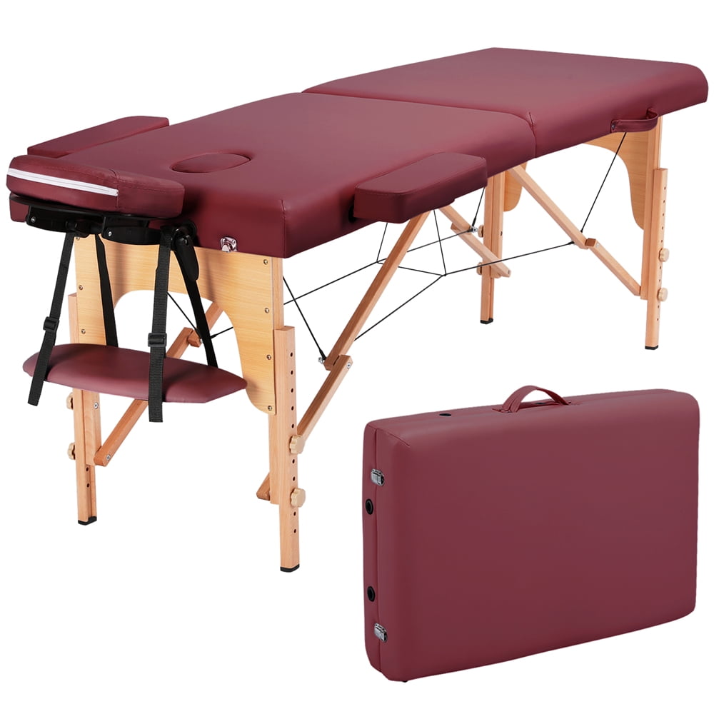 Alden Design 2-fold Adjustable, Foldable Beech Wood Leg Composite Board Cushion Massage Table 84"