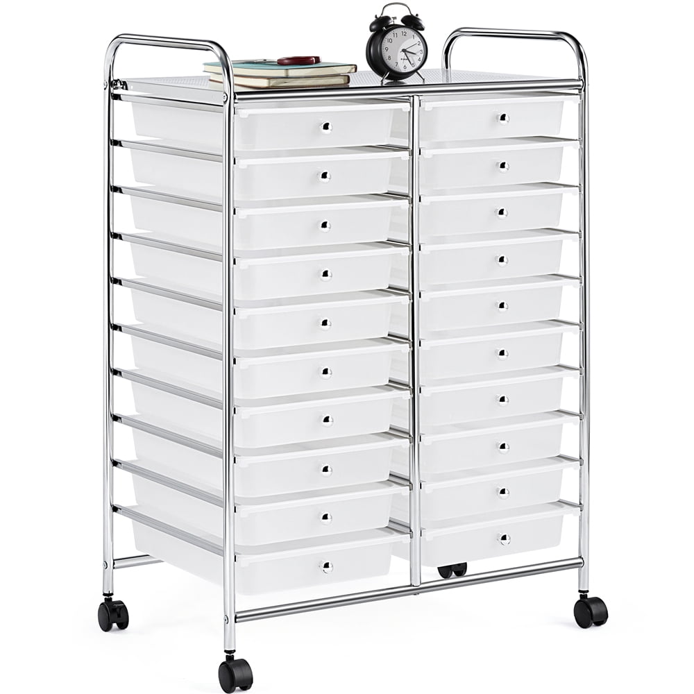 3.95 Gallon 20 Drawer Rolling Metal and Plastic Storage Bin with