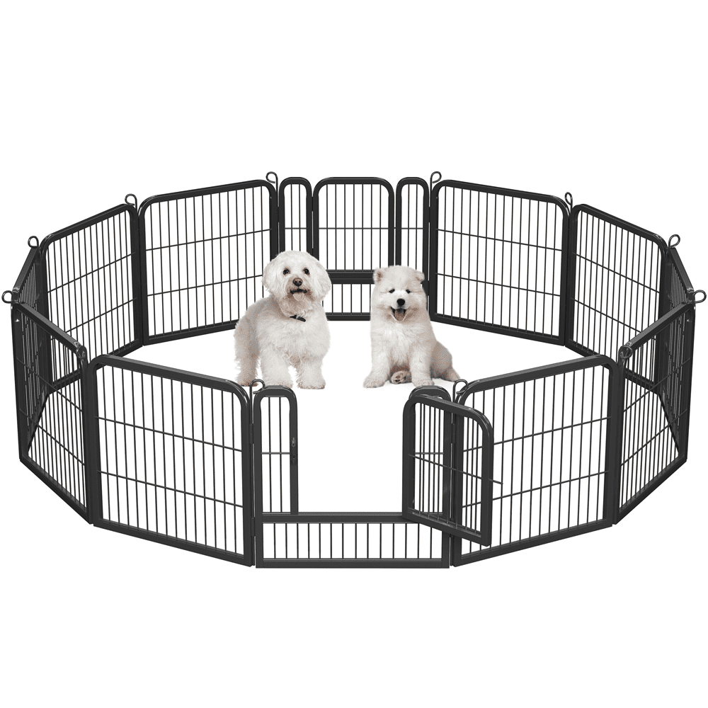 Alden Design 25″ Tall 12 Panels Metal Dog Playpen Fence for Outdoor Indoor, Black