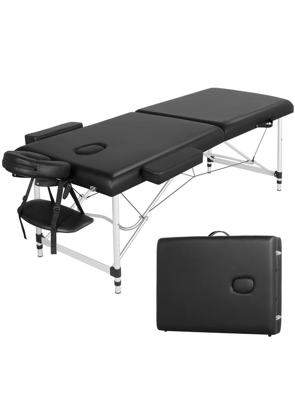 SmileMart 28" Wide 2-Fold Portable Aluminum Massage Table for Spa Treatments, Black
