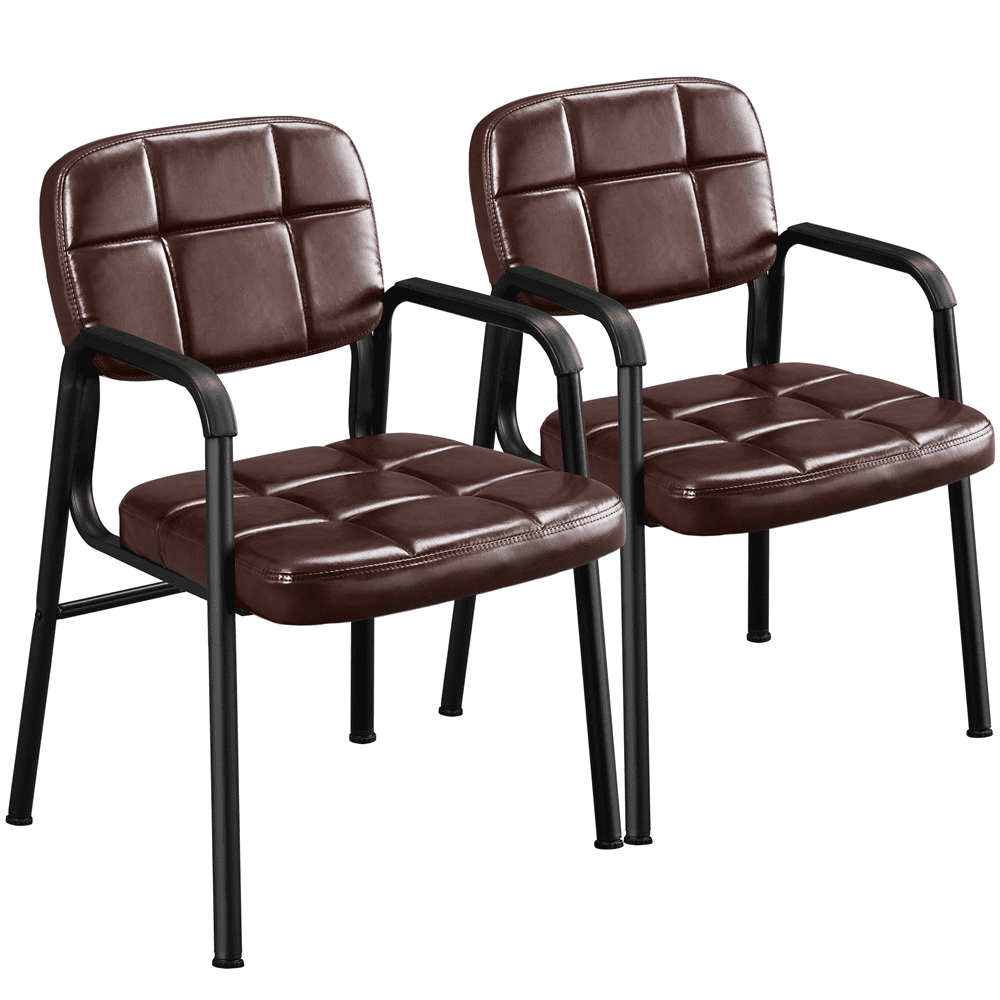 SmileMart 2pcs Leather Office Reception Chairs with Midback Brown