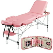 Alden Design 3-Fold Adjustable Aluminum Massage Table, 84, Pink