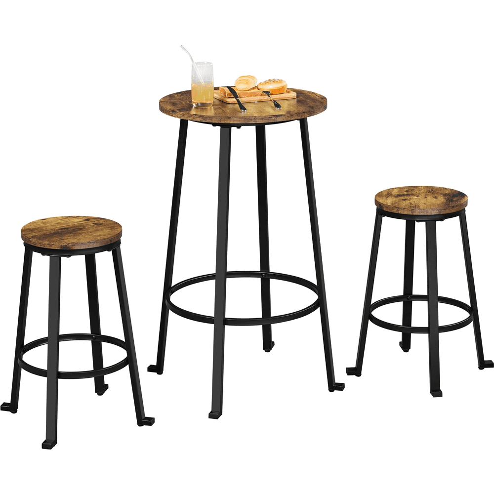 SmileMart 3Piece Wooden Bistro Bar Set with Metal Legs for Kitchen, Rustic Brown