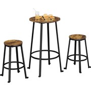 SmileMart 3-Piece Wooden Bistro Bar Set with Metal Legs for Kitchen, Rustic Brown