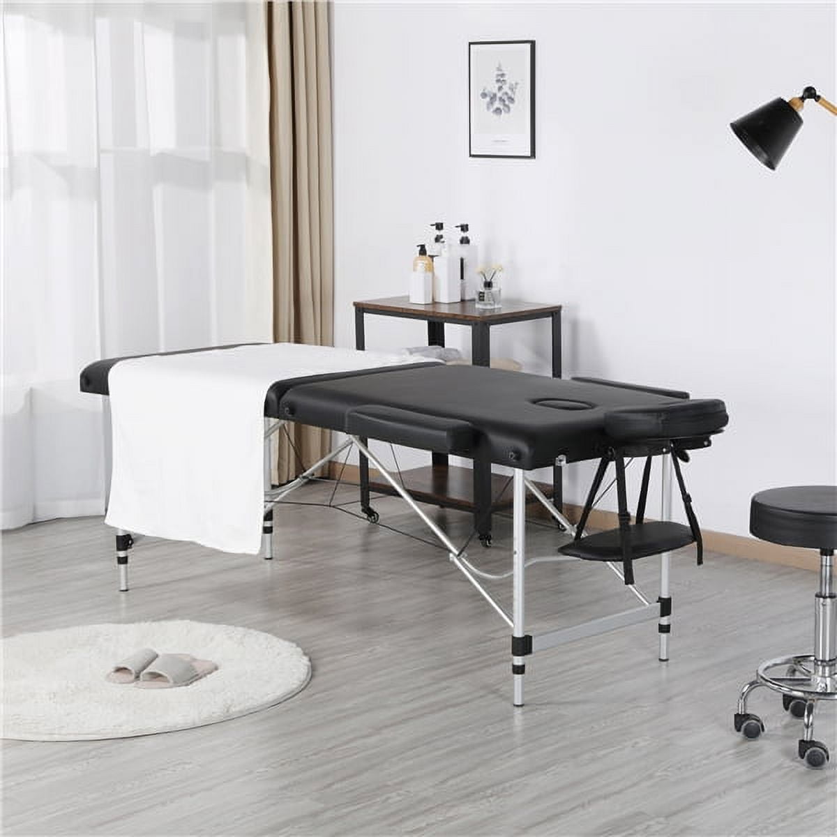 Alden Design 3 Section Adjustable Aluminum Massage Table with Headrest & Armrest, 84", Black