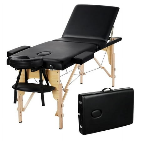 SmileMart 3 Section Wooden Portable Massage Table for Beauty , Black