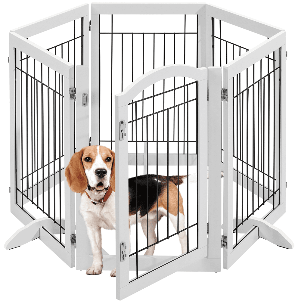 SmileMart 32″ Height 6-Panel Freestanding Foldable Pet Fence Playpen for Dog, White