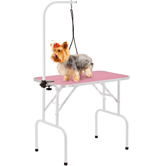 Alden Design 32"L Adjustable Foldable Pet Grooming Table, Pink