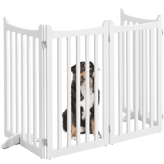 Alden Design 36″ Tall 4-Panel Foldable Freestanding Wooden Dog Gate for Small Pet, White