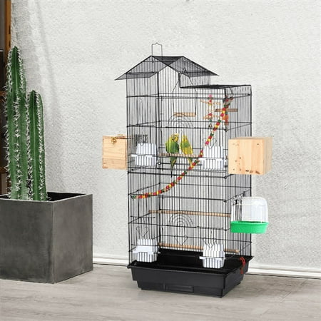 SmileMart 39" Metal Bird Cage with Perches and Toys, Black
