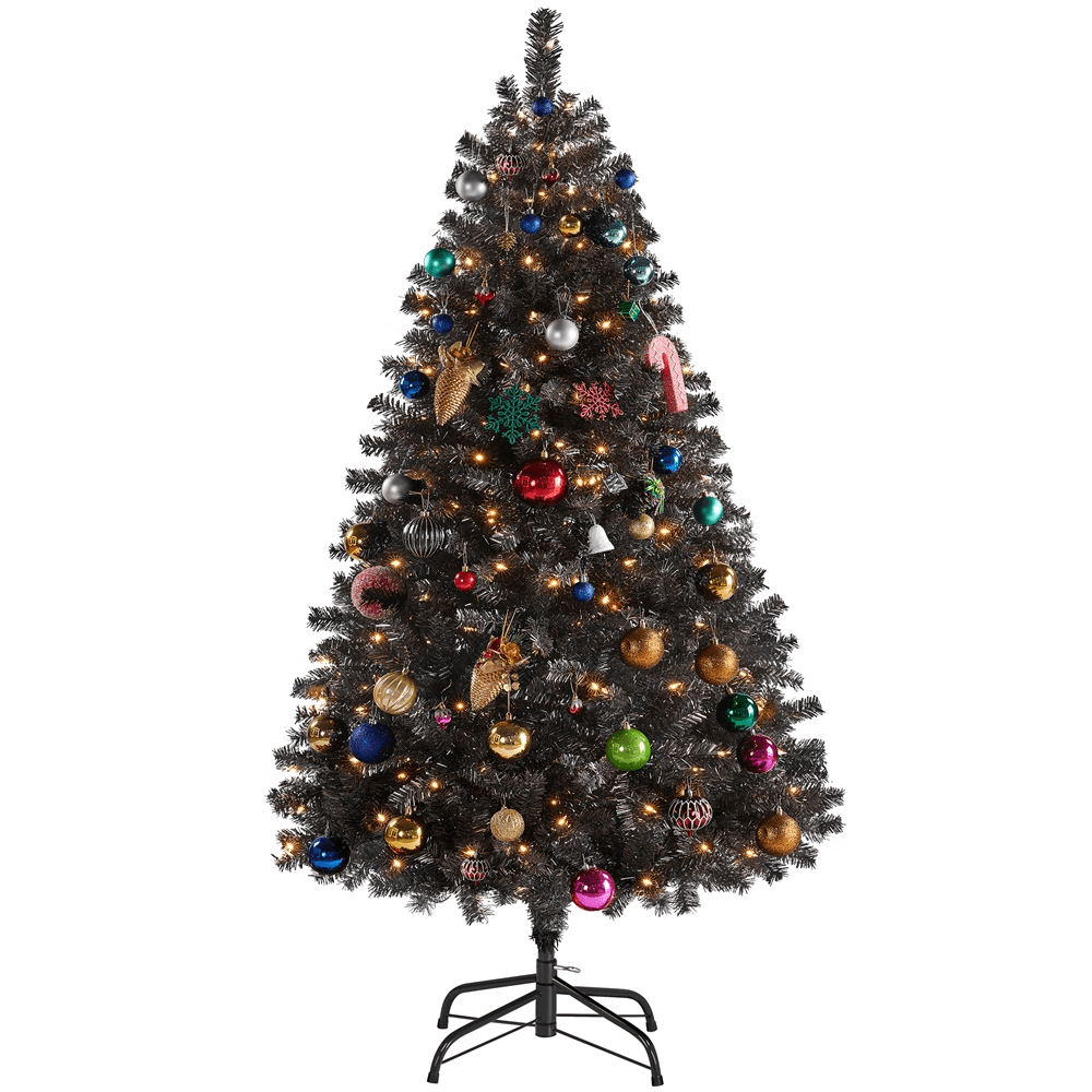 Alden Design 4.5Pre-lit Spruce Artificial Christmas Tree with 150 Incandescent Warm White Lights Holiday Decorative, Black