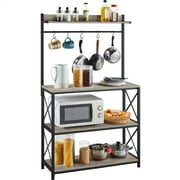 SmileMart 4-Tier Wooden Bakers Rack Kitchen Storage Shelf with S-Hooks, Gray