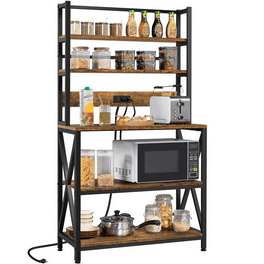 Hommoo Multipurpose Kitchen Storage Rack, Kitchen Baker’s Rack with Power  Outlet, Storage Microwave Stand Coffee Bar Station, Rustic Brown
