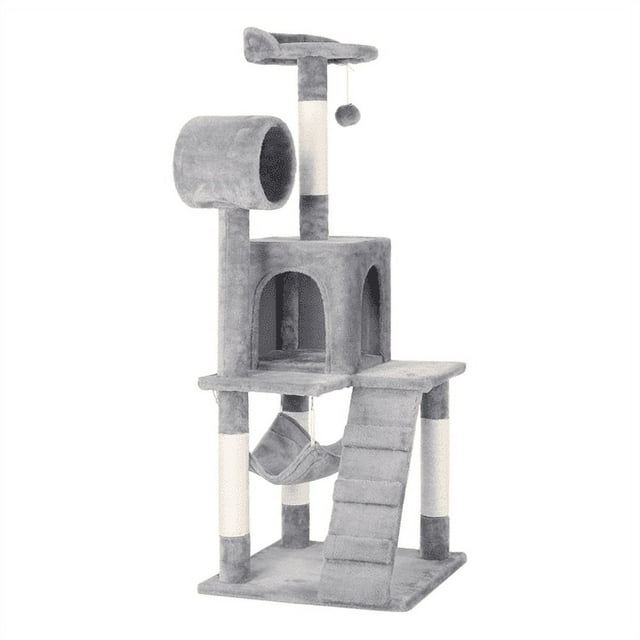 SmileMart 51" Cat Tree with Hammock and Scratching Post Tower, Light Gray