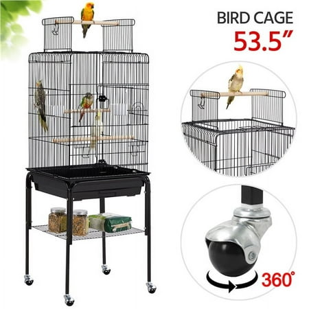 SmileMart 53.5" Metal Rolling Bird Cage with Play Top Stand, Dark Gray