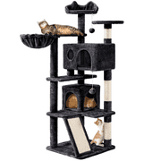 SmileMart 54" Double Condo Cat Tree with Scratching Post Tower, Black