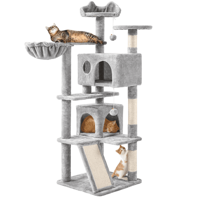 SmileMart 54" Double Condo Cat Tree with Scratching Post Tower, Light