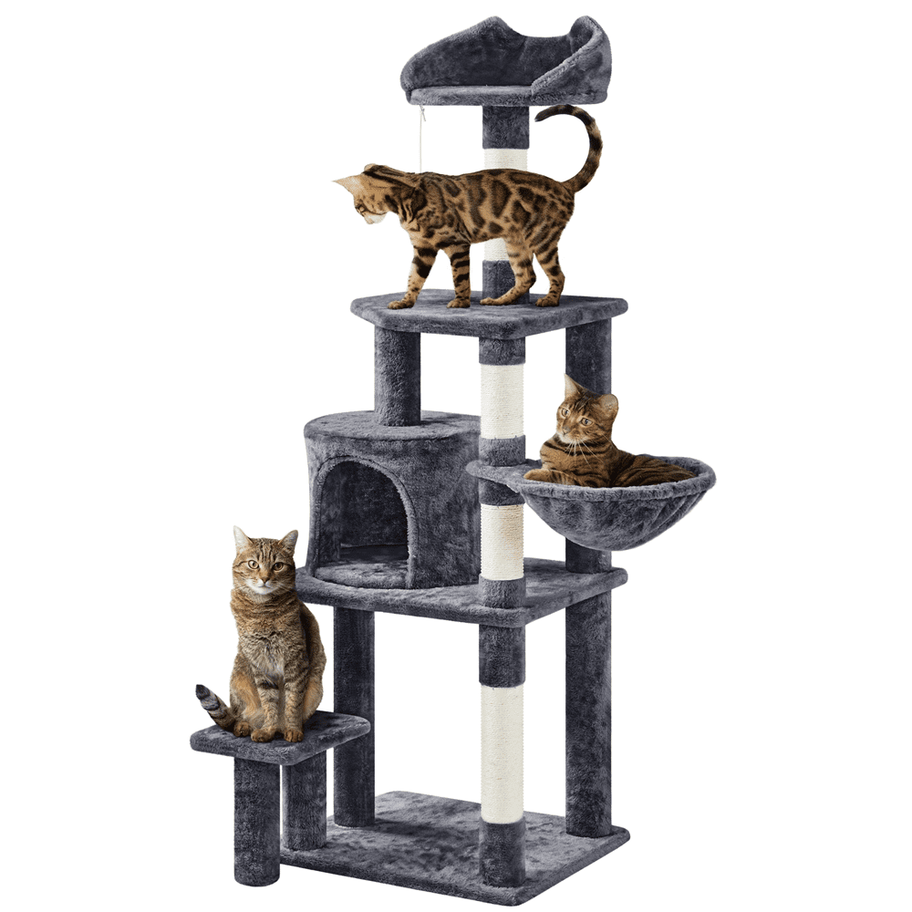 SmileMart 57″ Tall Multi Level Cat Tree with Basket & Condo