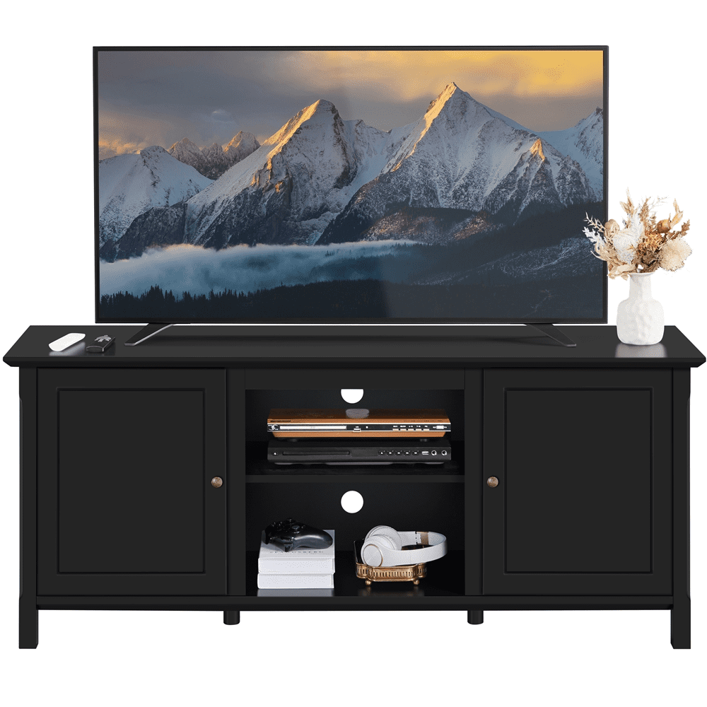 SmileMart 58in Modern Wooden TV Stand for TVs up to 65in and 18in Electric Fireplace Storage, Black Sansujyuku sansujyuku.com