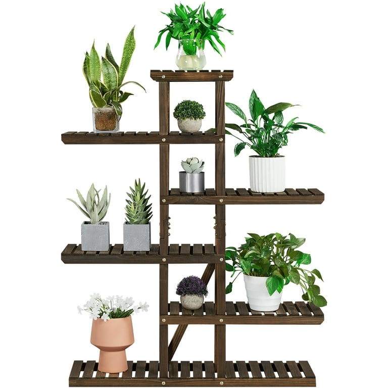 SmileMart 4 Tier Wood Plant Stand Tiered Flower Display Stand 6 Potted Plants for Indoors/Outdoors Brown SmileMart 4 Tier Wood Plant Stand Tiered Flower Display Stand 6 Potted Plants for Indoors/Outdoors Brown