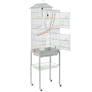 SmileMart 62.4" H Rolling Mid-Size Metal Bird Cage with Perches, Light Gray