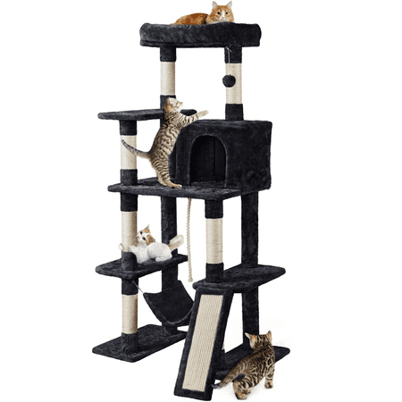 Alden Design 63" H Cat Tree Tower with Hammock and Scratching Posts, Black