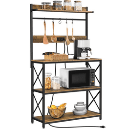 Hommoo Multipurpose Kitchen Storage Rack, Kitchen Baker’s Rack with Power  Outlet, Storage Microwave Stand Coffee Bar Station, Rustic Brown