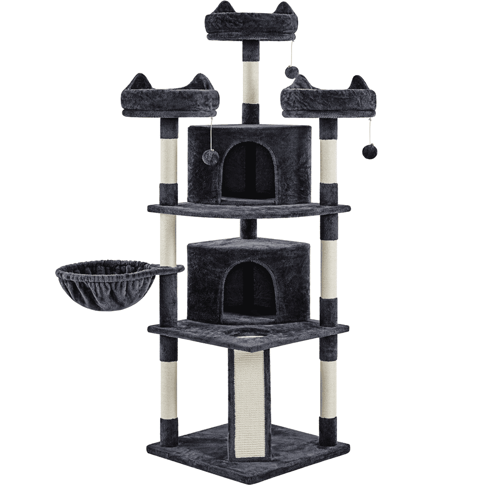 Alden Design 68.5"H Multilevel Large Cat Tree Tower with Condos and Perches, Black