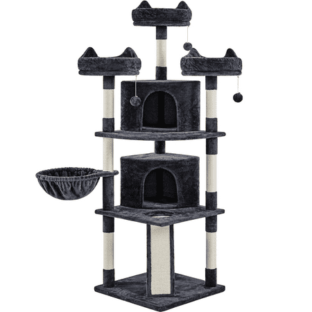 Alden Design 68.5"H Multilevel Large Cat Tree Tower with Condos and Perches, Black