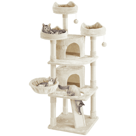 Alden Design 68.5"H Multilevel Large Cat Tree Tower with Condos and Perches, Beige