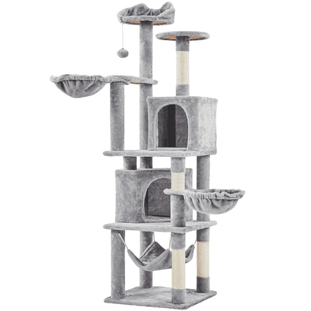SmileMart 69" H Multilevel Cat Tree Towers with Double Condo for Cats Kittens, Light Gray