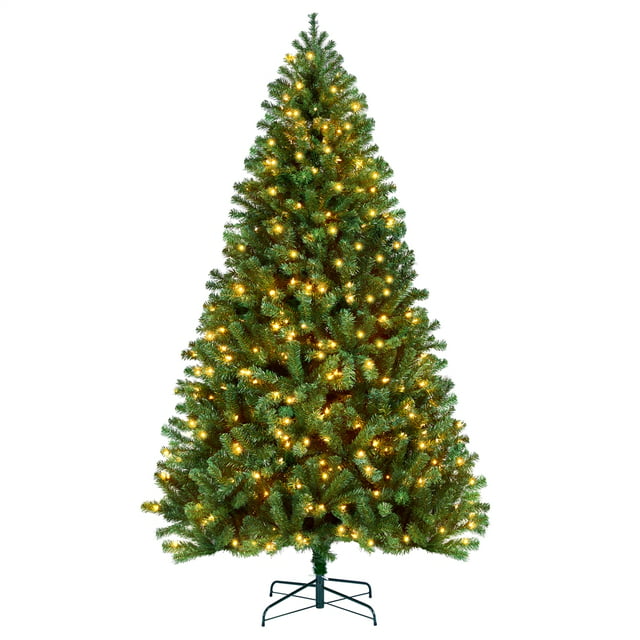 SmileMart 7.5 Ft Pre-lit Christmas Tree with Warm Lights, Green ...