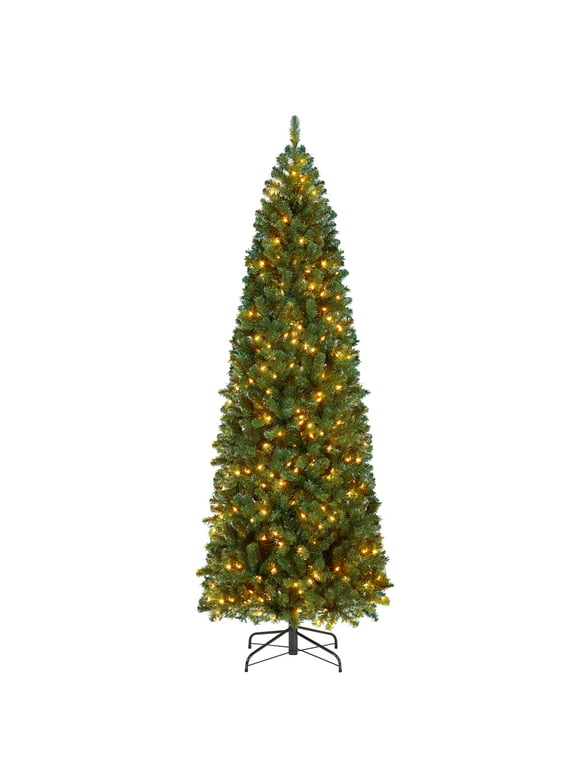 SmileMart 7.5 Ft Pre-lit Slim Flocked Christmas Tree with Lights, Green