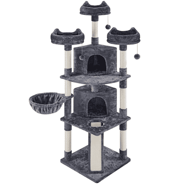 Alden Design 76"H Large Multilevel Cat Tree Tower with Condos and Perches, Dark Gray
