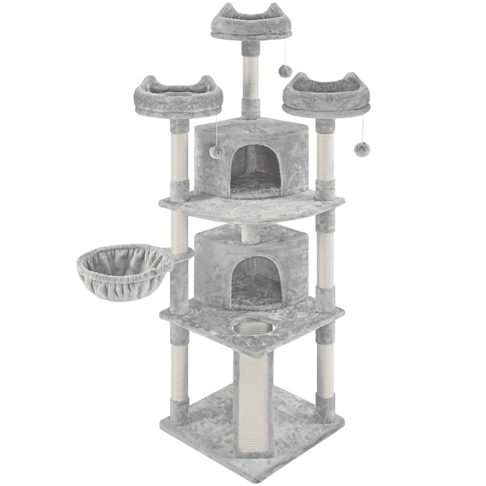 Alden Design 76"H Large Multilevel Cat Tree Tower with Condos and Perches, Light Gray