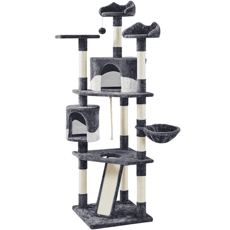Alden Design 79"H Multilevel Large Cat Tree Condo Tower with Scratching Post, Gray