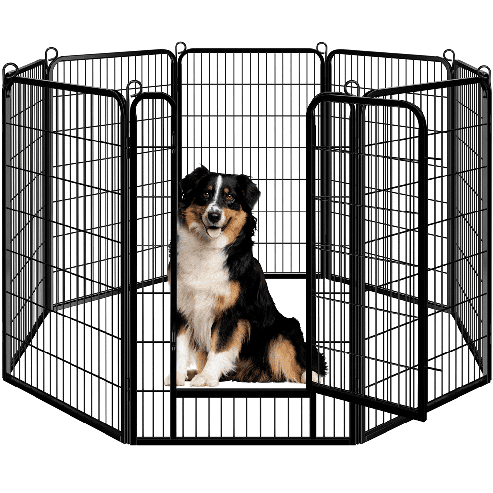 Alden Design 47.5" Tall 8 Panels Heavy Duty Metal Dog Gate Dog Playpen with Door, Black