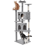 Alden Design 80″ Tall Multilevel Cat Tree with 2 Condos & 3 Scratching Posts for Kittens, Light Gray
