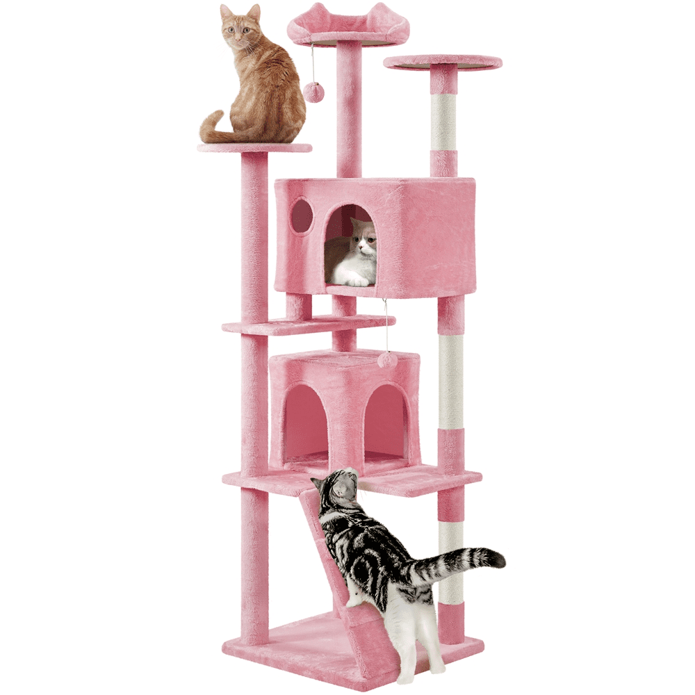 SmileMart 80 Tall Multilevel Cat Tree with 2 Condos 3 Scratching Posts for Kittens Pink