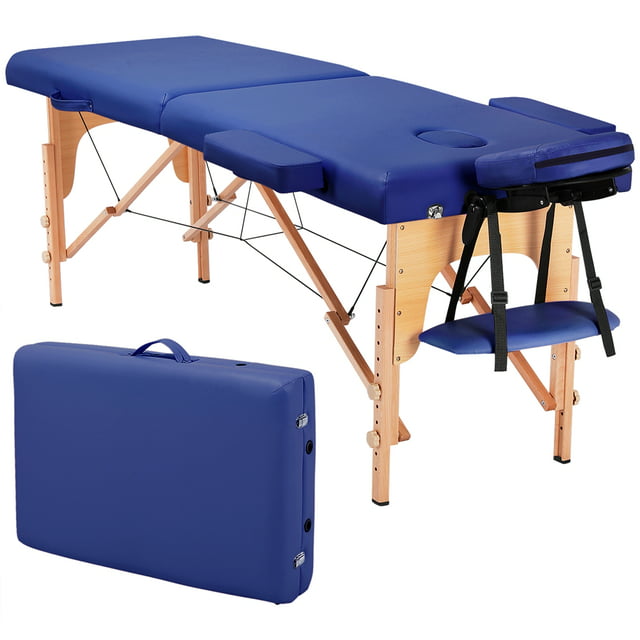 SmileMart 84" Adjustable Portable Wooden 2 Section Massage Table, Blue